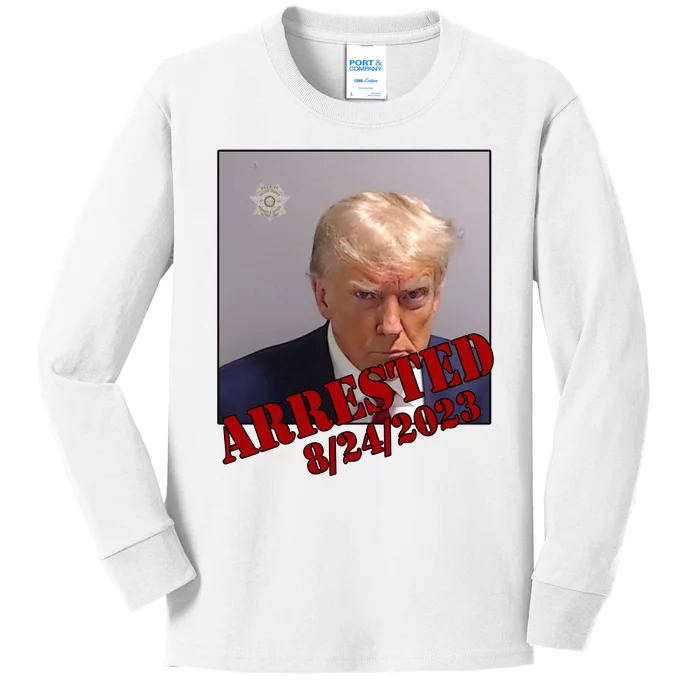 Arrested Donald Trump Mugshot Kids Long Sleeve Shirt