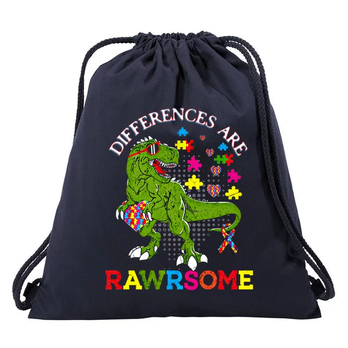 Autism Dinosaur Trex Differences Are Rawrsome Gift Drawstring Bag