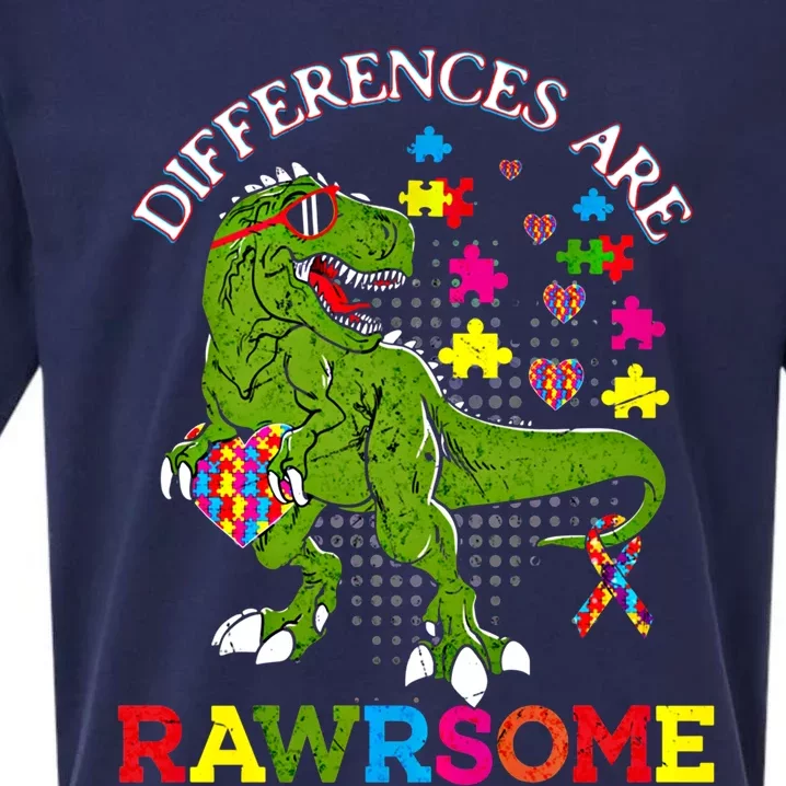 Autism Dinosaur Trex Differences Are Rawrsome Gift Sueded Cloud Jersey T-Shirt