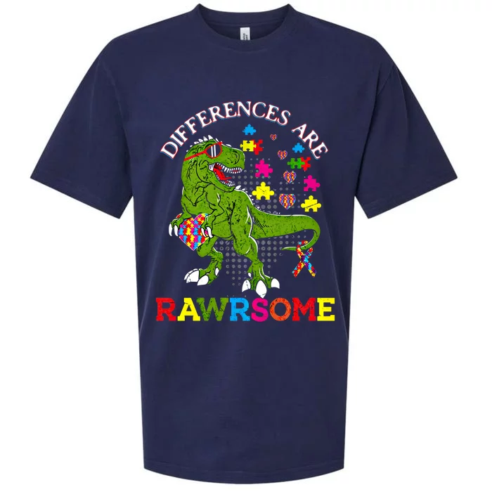 Autism Dinosaur Trex Differences Are Rawrsome Gift Sueded Cloud Jersey T-Shirt