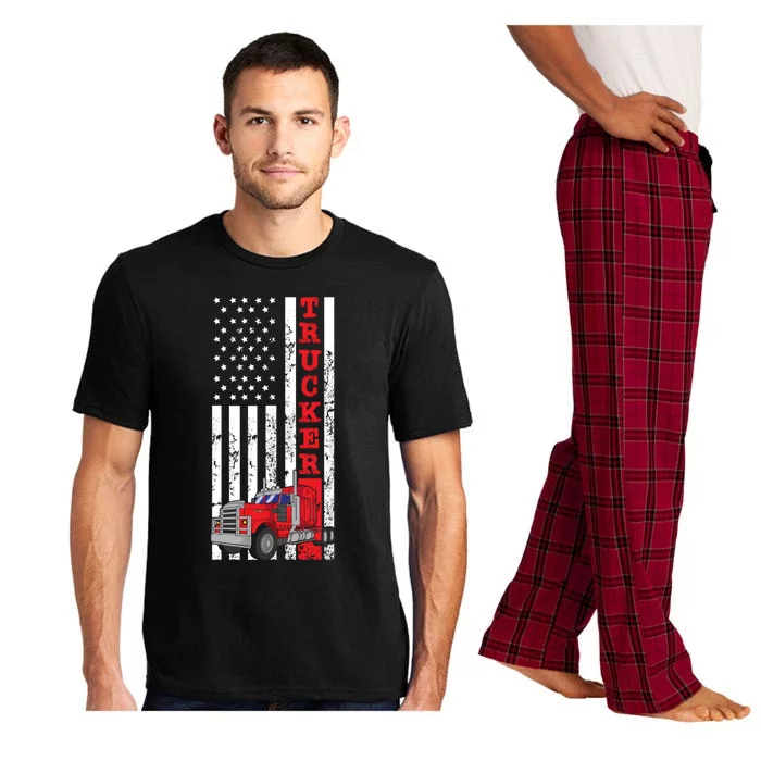 American Diesel Truck Flag Usa Flag Gift Proud American Trucker Gift Pajama Set