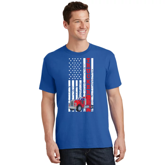 American Diesel Truck Flag Usa Flag Gift Proud American Trucker Gift T-Shirt