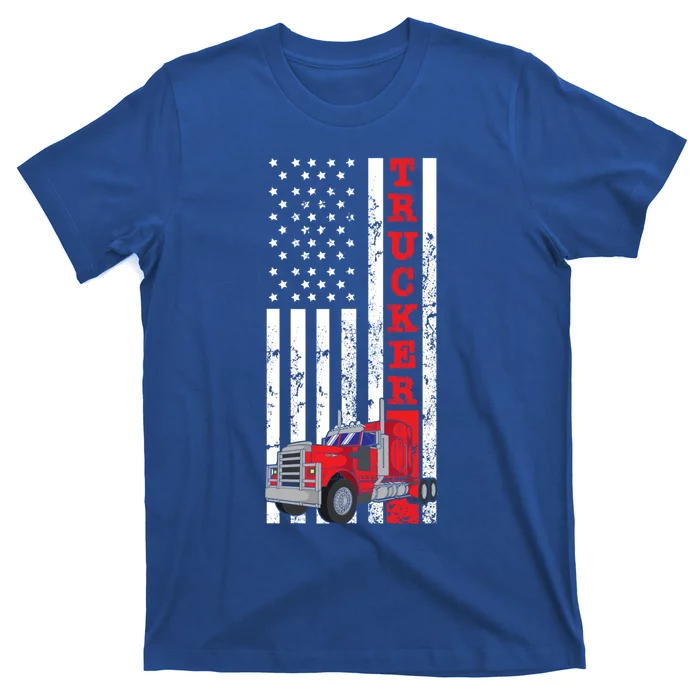 American Diesel Truck Flag Usa Flag Gift Proud American Trucker Gift T-Shirt