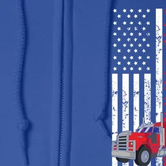 American Diesel Truck Flag Usa Flag Gift Proud American Trucker Gift Full Zip Hoodie