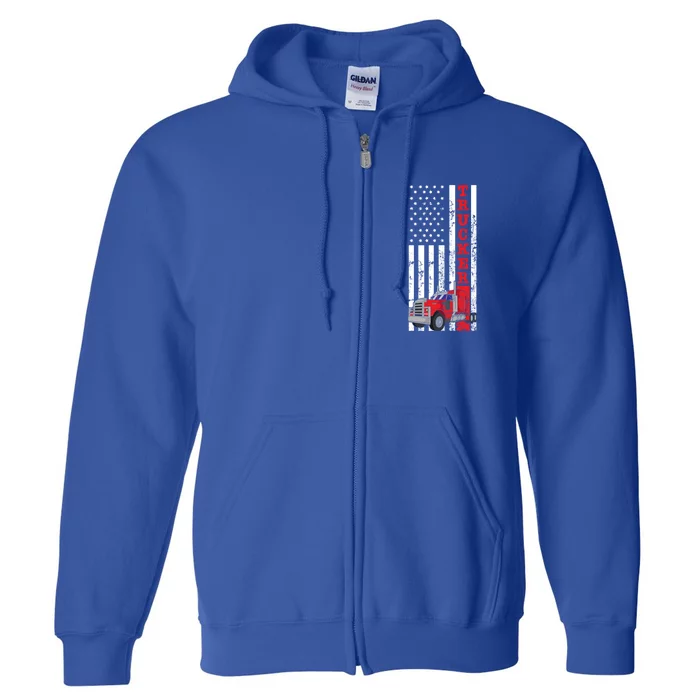 American Diesel Truck Flag Usa Flag Gift Proud American Trucker Gift Full Zip Hoodie