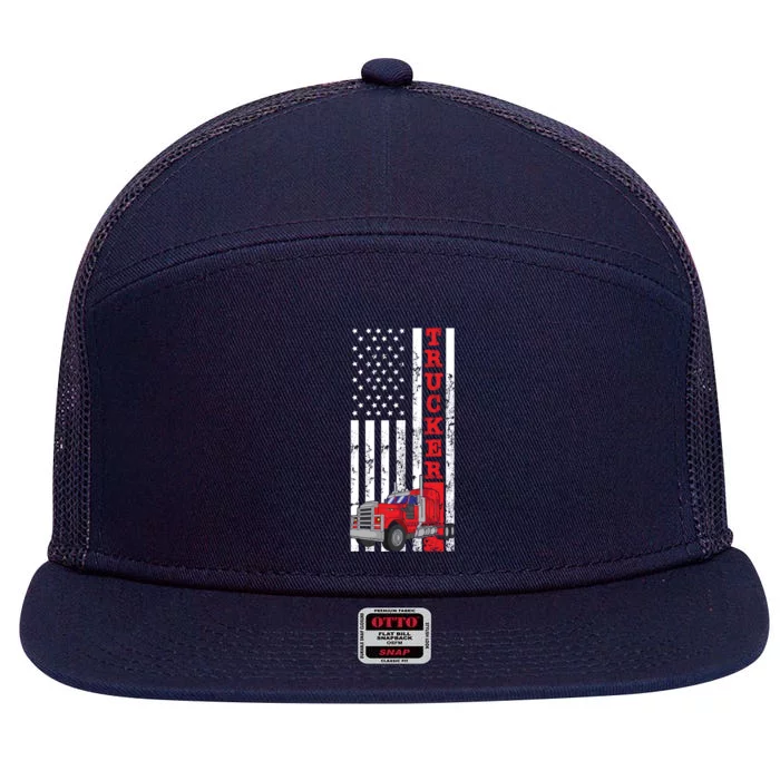 American Diesel Truck Flag Usa Flag Gift Proud American Trucker Gift 7 Panel Mesh Trucker Snapback Hat