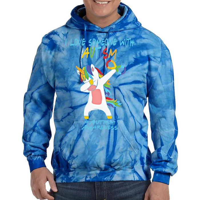 Autism Dabbing Unicorn Infinity I Love Someone With Autism Gift Tie Dye Hoodie