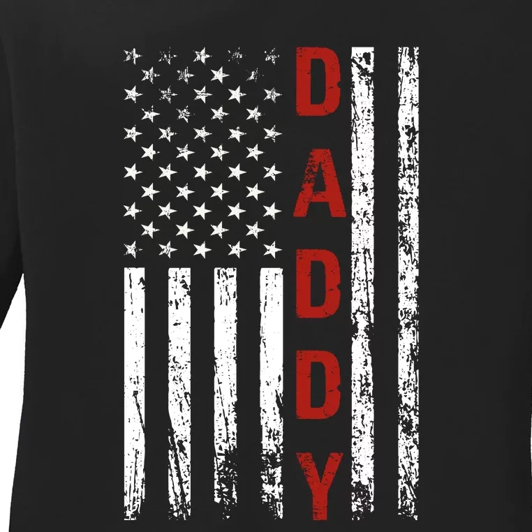 American Daddy USA Flag Dad Gifts Ladies Long Sleeve Shirt