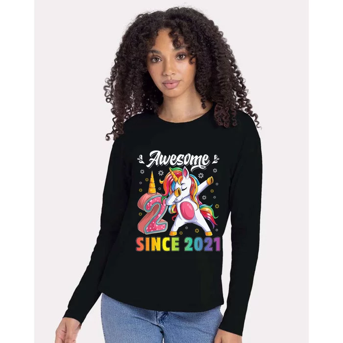 Awesome Dabbing Unicorn Birthday 2 Year Old Womens Cotton Relaxed Long Sleeve T-Shirt