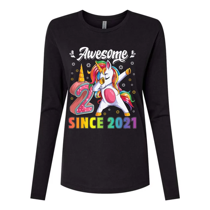 Awesome Dabbing Unicorn Birthday 2 Year Old Womens Cotton Relaxed Long Sleeve T-Shirt