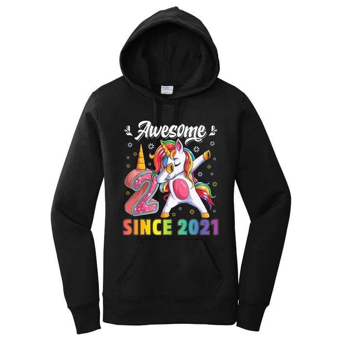 Awesome Dabbing Unicorn Birthday 2 Year Old Women's Pullover Hoodie