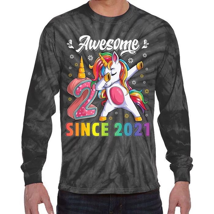 Awesome Dabbing Unicorn Birthday 2 Year Old Tie-Dye Long Sleeve Shirt