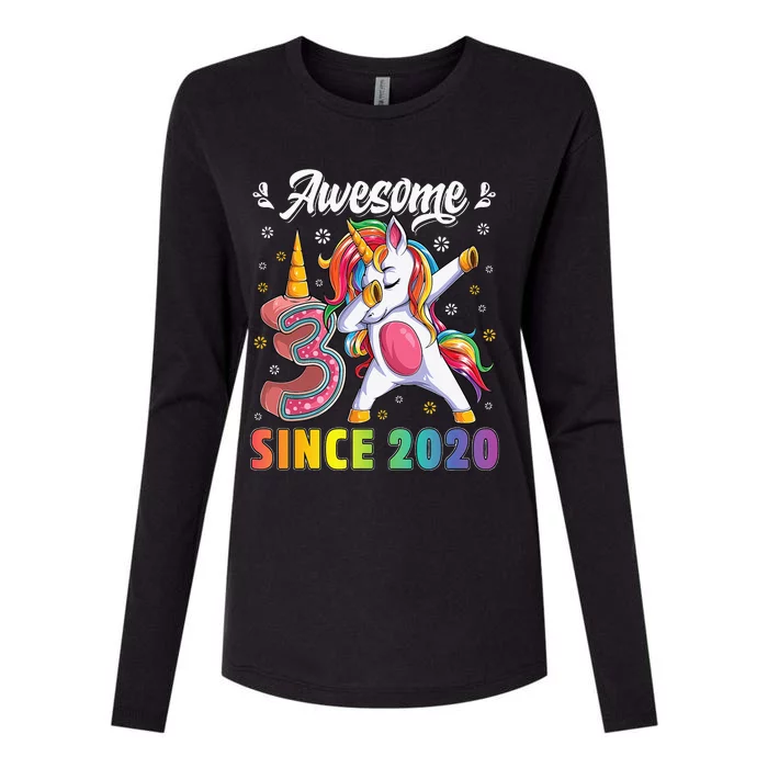 Awesome Dabbing Unicorn Birthday 3 Year Old Womens Cotton Relaxed Long Sleeve T-Shirt