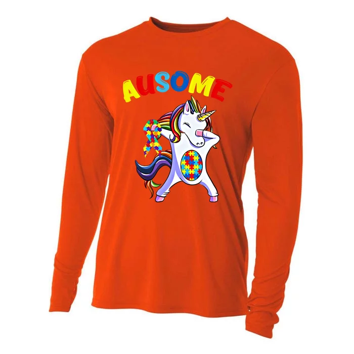 Autism Dabbing Unicorn Ausome Autism Puzzle Awesome Unicorn Great Gift Cooling Performance Long Sleeve Crew