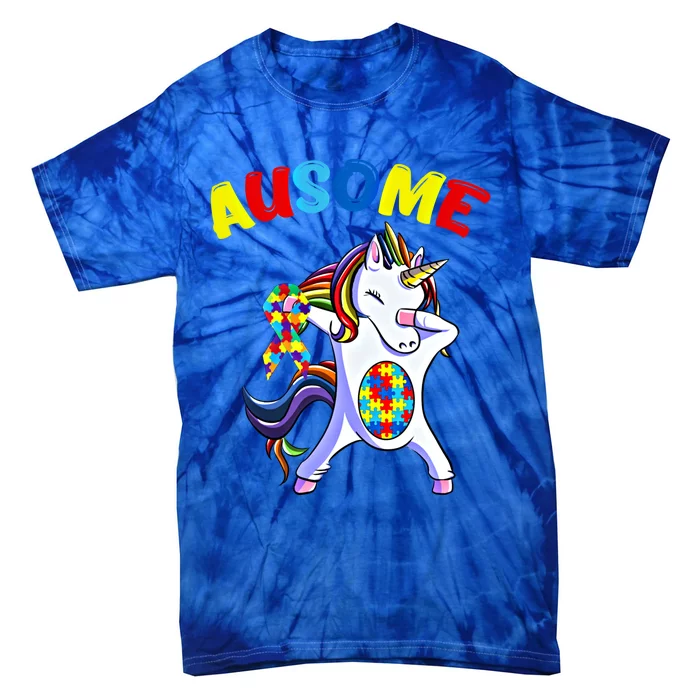 Autism Dabbing Unicorn Ausome Autism Puzzle Awesome Unicorn Great Gift Tie-Dye T-Shirt