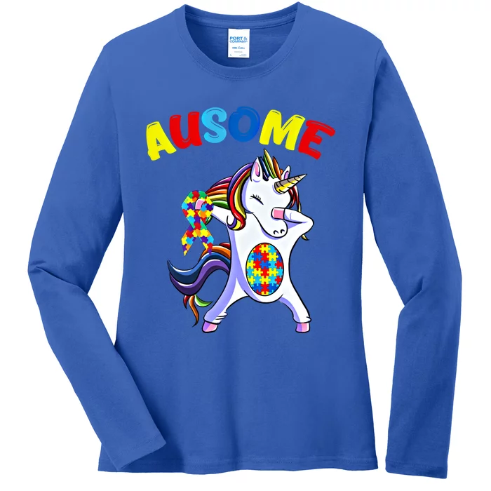 Autism Dabbing Unicorn Ausome Autism Puzzle Awesome Unicorn Great Gift Ladies Long Sleeve Shirt