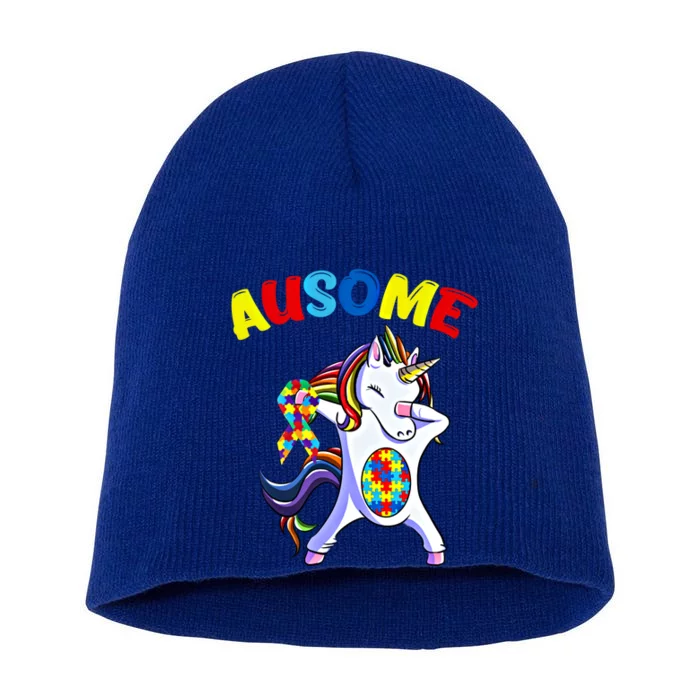 Autism Dabbing Unicorn Ausome Autism Puzzle Awesome Unicorn Great Gift Short Acrylic Beanie