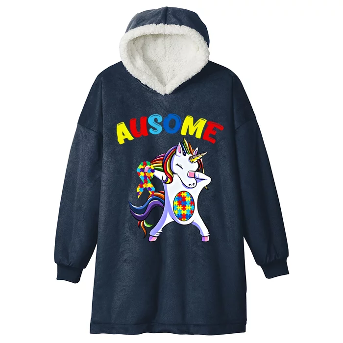 Autism Dabbing Unicorn Ausome Autism Puzzle Awesome Unicorn Great Gift Hooded Wearable Blanket