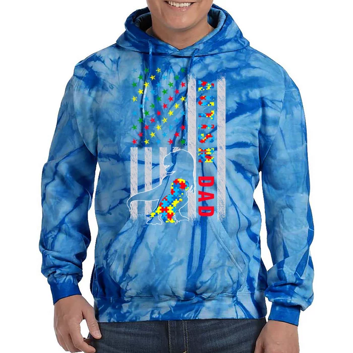 Autism Dad Us Flag Dinosaur Autism Awareness Meaningful Gift Tie Dye Hoodie