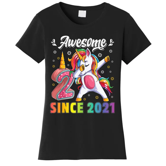 awesome dabbing unicorn birthday 2 year old 2nd Bday Women's T-Shirt