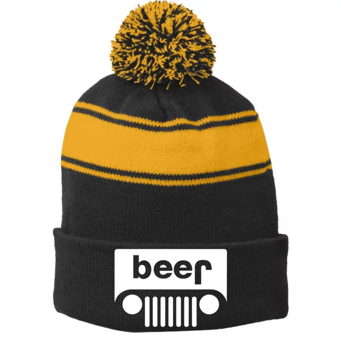 Adult Beer Funny Upside Down Logo Stripe Pom Pom Beanie