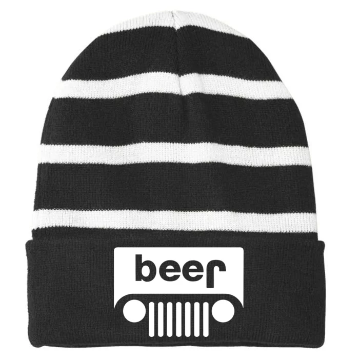 Adult Beer Funny Upside Down Logo Striped Beanie with Solid Band