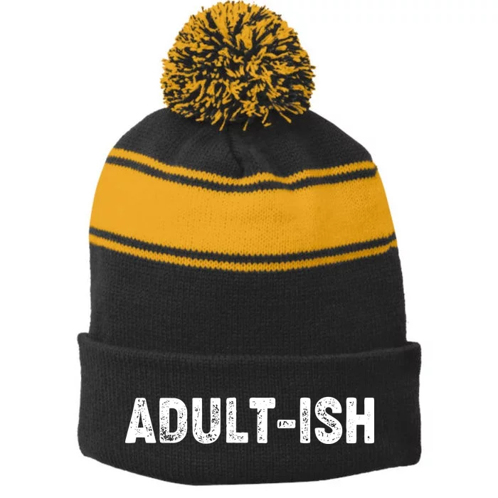 Adult-ish Stripe Pom Pom Beanie