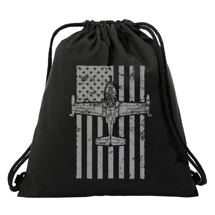 A37 Dragonfly Vintage Flag Patriotic Jet Airplane Drawstring Bag