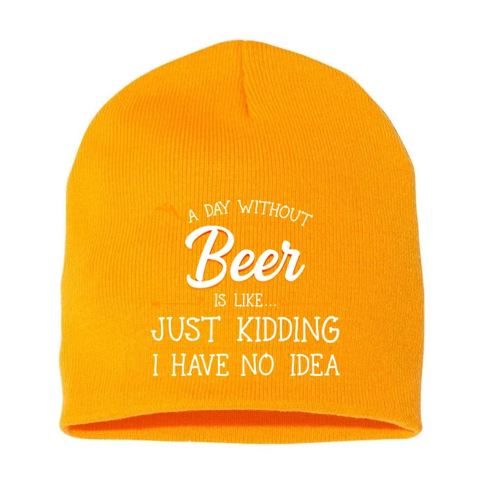 A Day Without Beer Is Like Just Ding I Have No Idea Funny Gift Short Acrylic Beanie