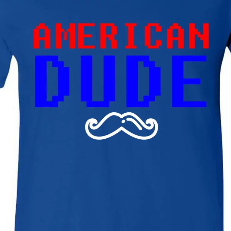 American Dude With Mustache Graphic Gift Cute Gift V-Neck T-Shirt