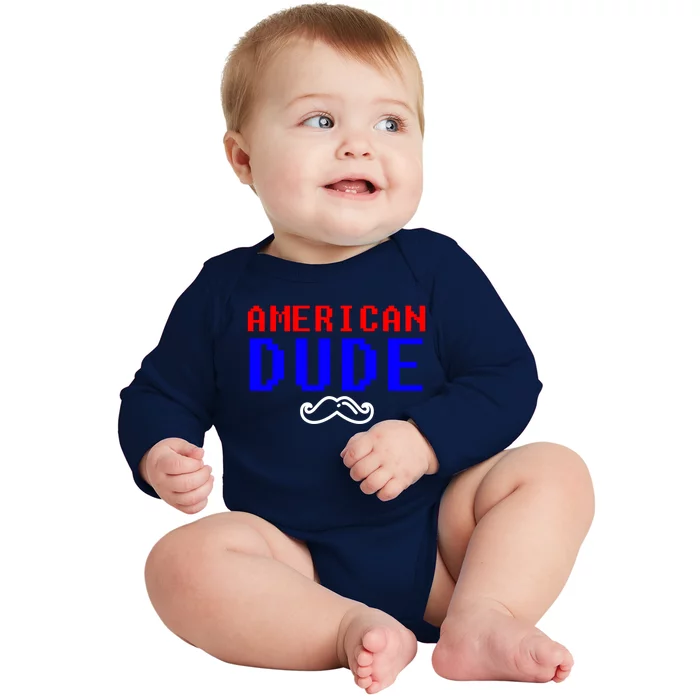 American Dude With Mustache Graphic Gift Cute Gift Baby Long Sleeve Bodysuit