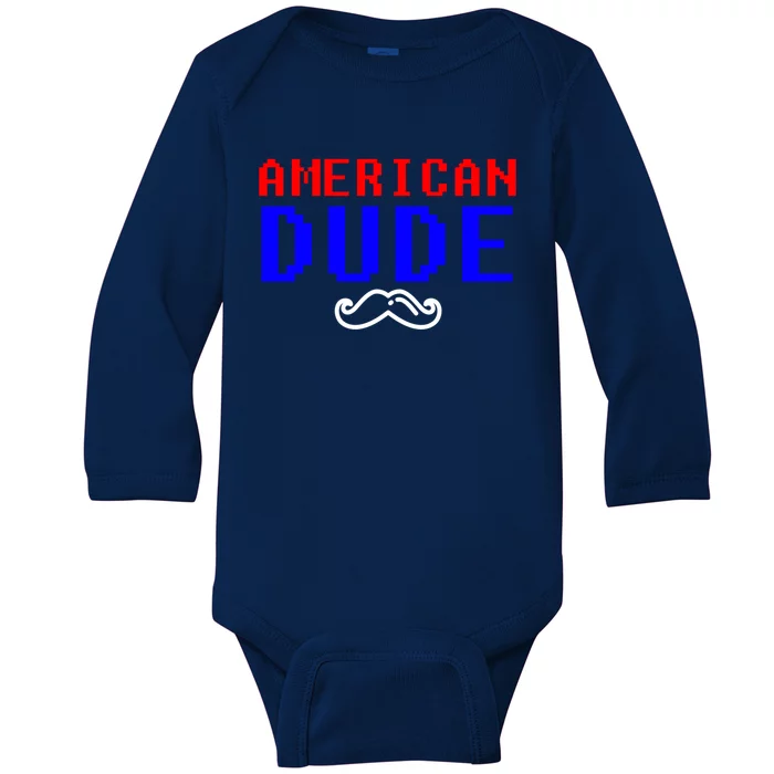 American Dude With Mustache Graphic Gift Cute Gift Baby Long Sleeve Bodysuit