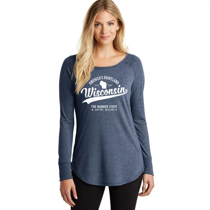 Americas Dairyland Wisconsin Est 1848 Vintage Women's Perfect Tri Tunic Long Sleeve Shirt