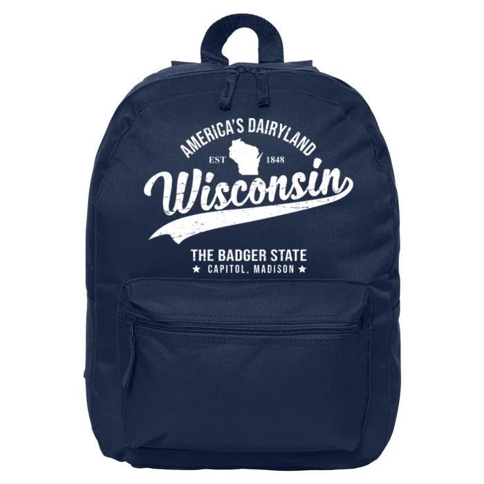 Americas Dairyland Wisconsin Est 1848 Vintage 16 in Basic Backpack