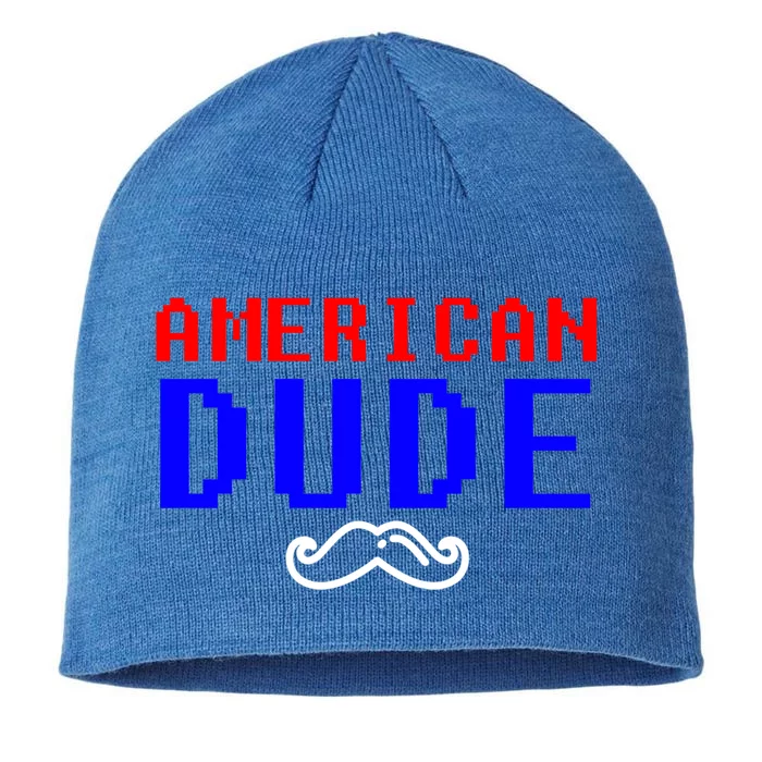 American Dude With Mustache Graphic Gift 8 1/2in Sustainable Knit Beanie