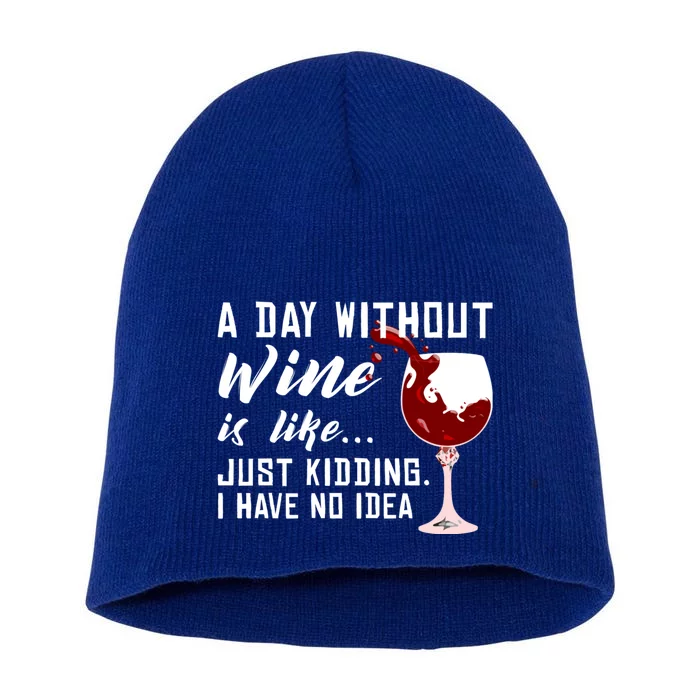 A Day Without Wine Is Like Funny Alcoholic Beverage Lover Gift Short Acrylic Beanie