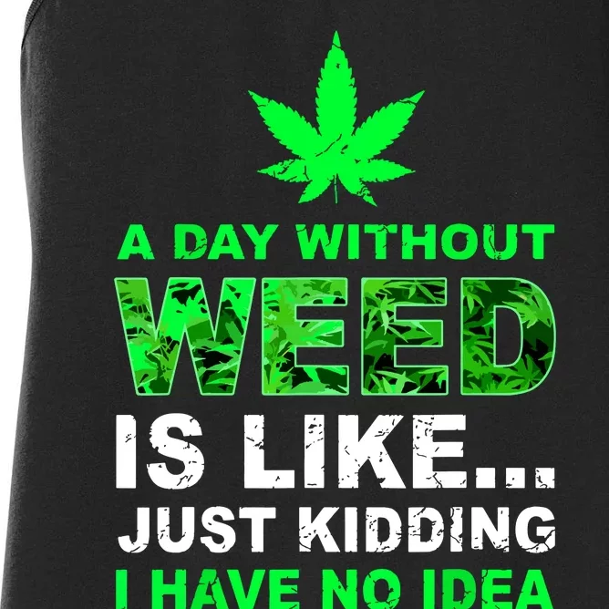 A Day Without Weed Funny Marijuana Cannabis Weed Pot 420 Women's Racerback Tank