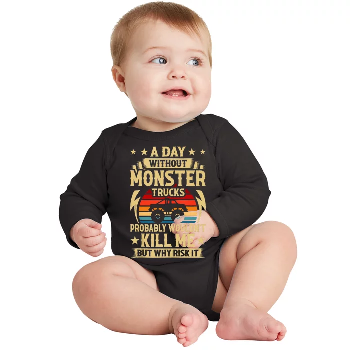 A Day Without Monster Trucks Baby Long Sleeve Bodysuit