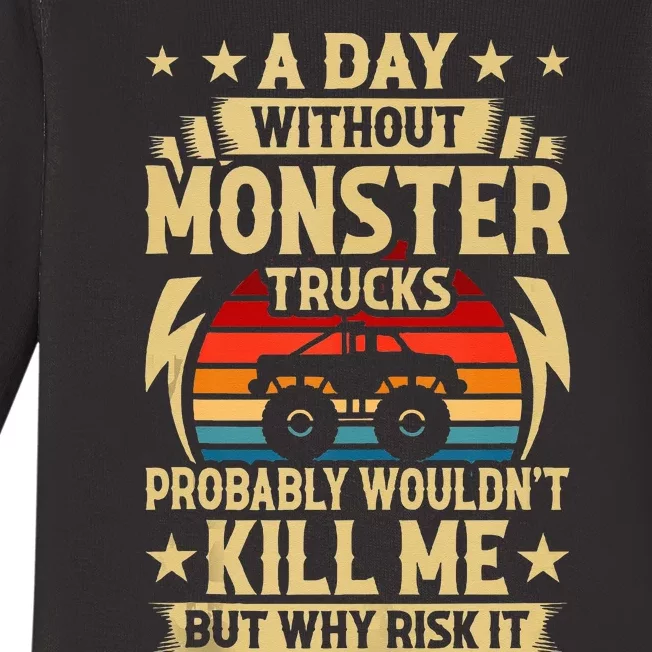 A Day Without Monster Trucks Baby Long Sleeve Bodysuit