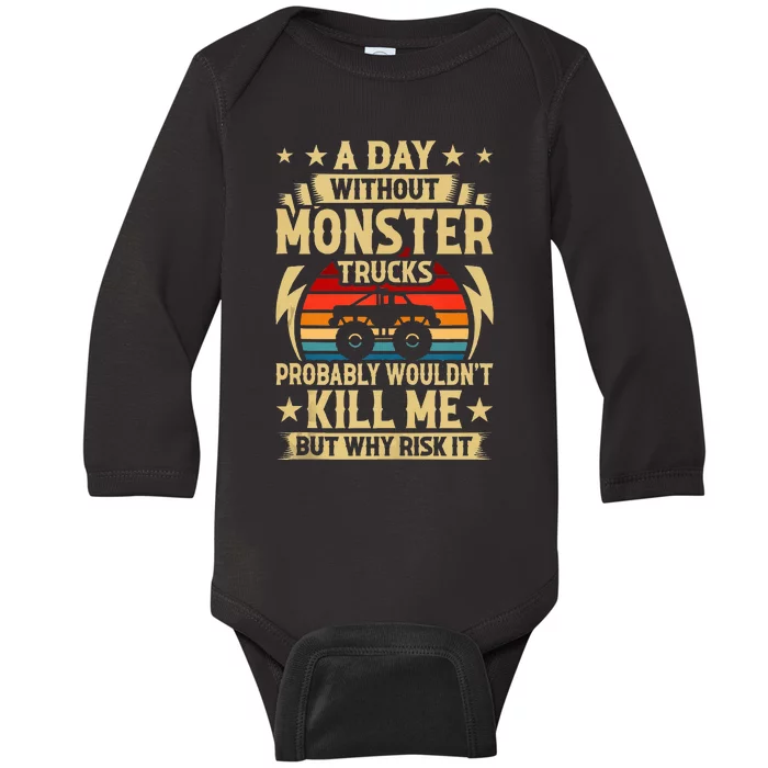 A Day Without Monster Trucks Baby Long Sleeve Bodysuit