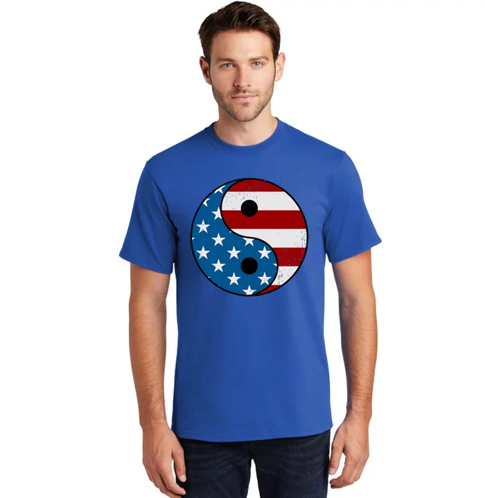 American Distressed Yin Yan' Us Flag Memorial Day Design Meaningful Gift Tall T-Shirt