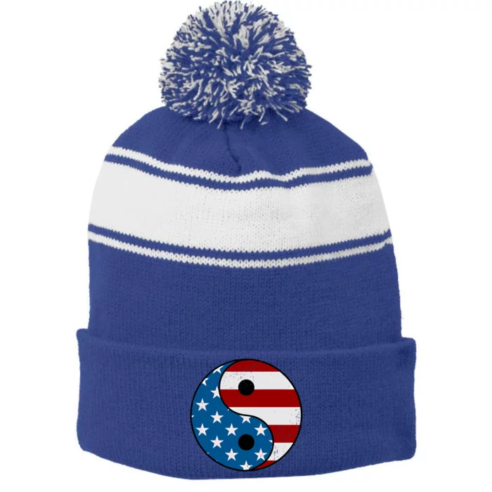 American Distressed Yin Yan' Us Flag Memorial Day Design Meaningful Gift Stripe Pom Pom Beanie