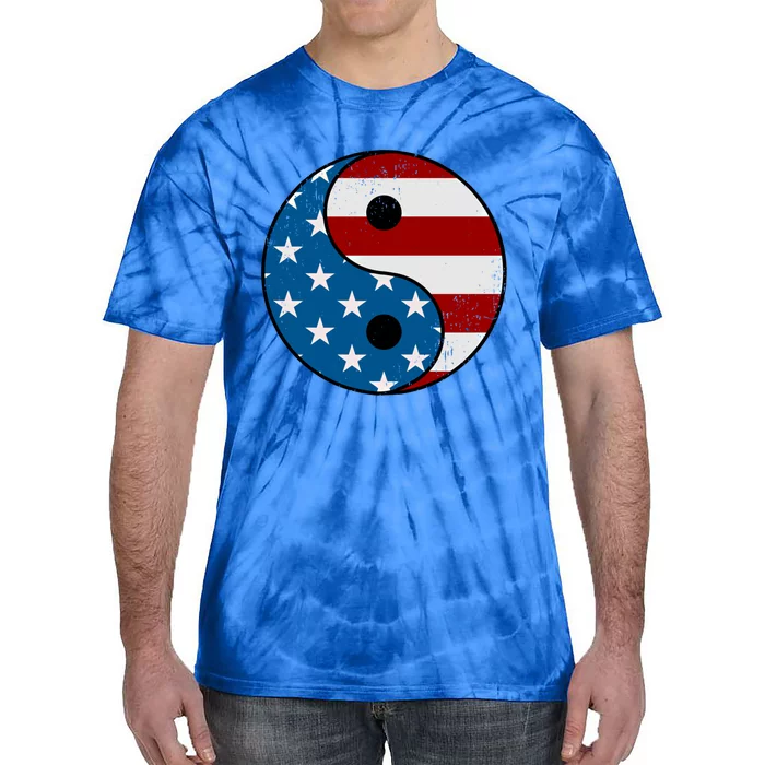 American Distressed Yin Yan' Us Flag Memorial Day Design Meaningful Gift Tie-Dye T-Shirt