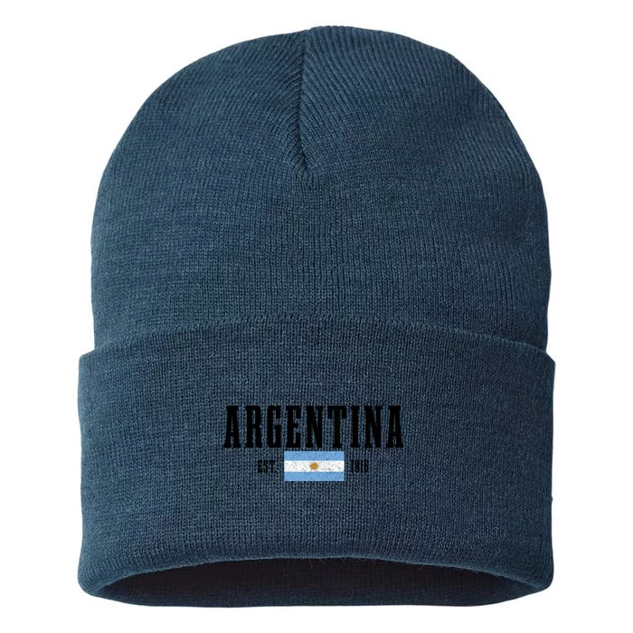 Argentina Est 1816 Argentinian Flag Pride Vintage Argentina Funny Gift Sustainable Knit Beanie