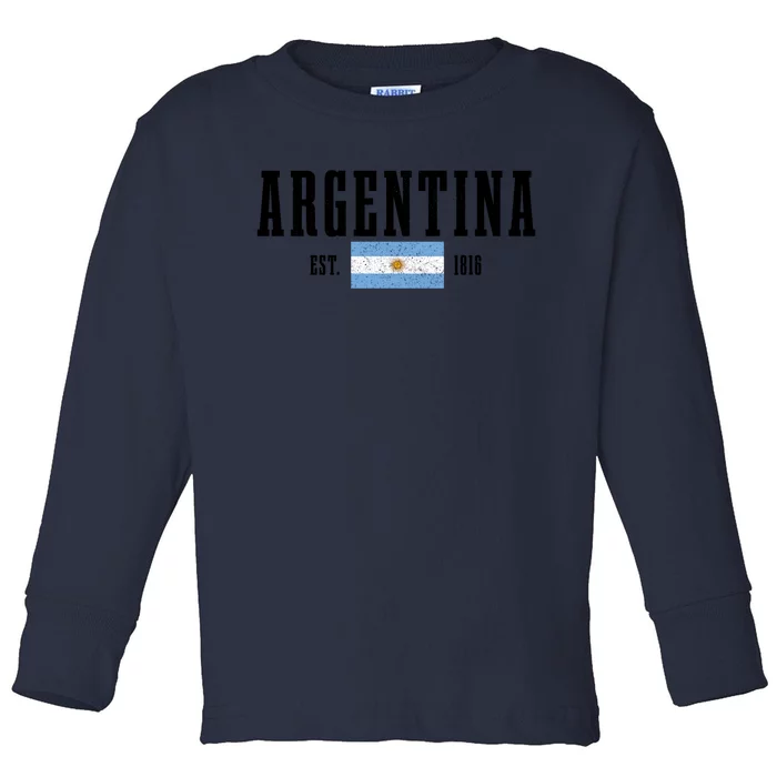 Argentina Est 1816 Argentinian Flag Pride Vintage Argentina Funny Gift Toddler Long Sleeve Shirt