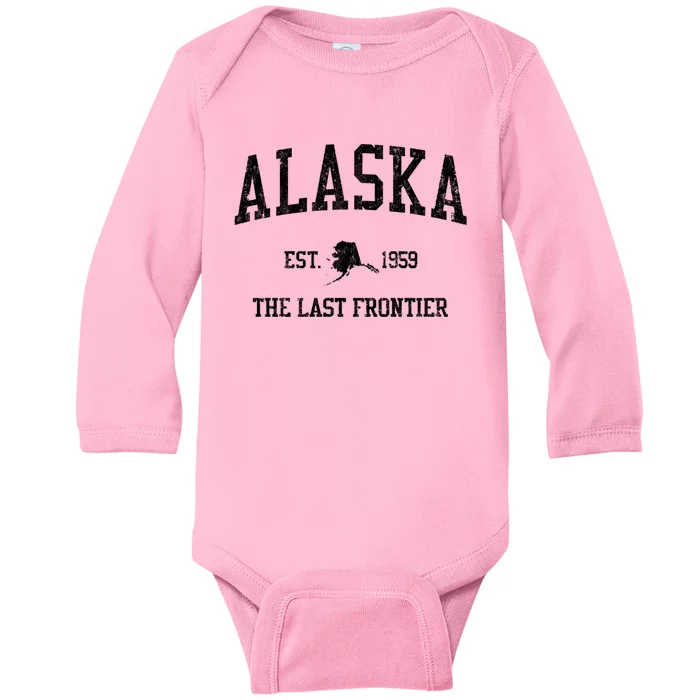 Alaska Est 1959 The Last Frontier Vintage Sports Design Baby Long Sleeve Bodysuit