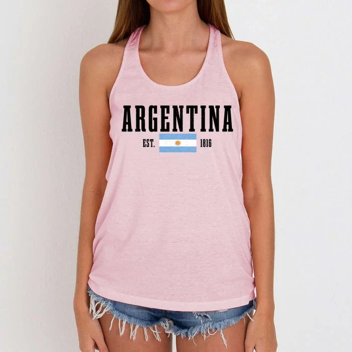 Argentina Est 1816 Argentinian Flag Pride Vintage Argentina Gift Women's Knotted Racerback Tank