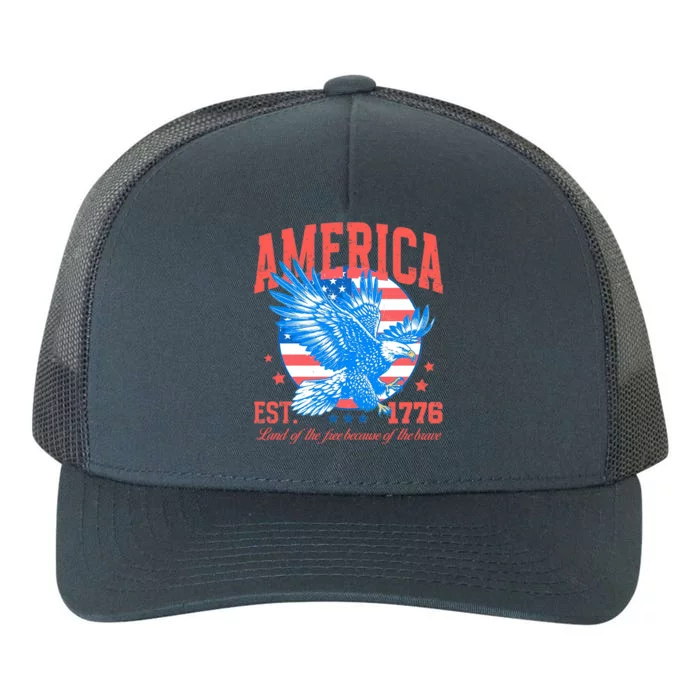 America Est 1776 Land Of The Free Because Of The Brave Yupoong Adult 5-Panel Trucker Hat