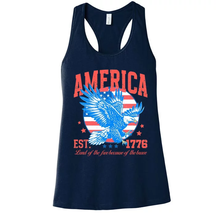 America Est 1776 Land Of The Free Because Of The Brave Women's Racerback Tank