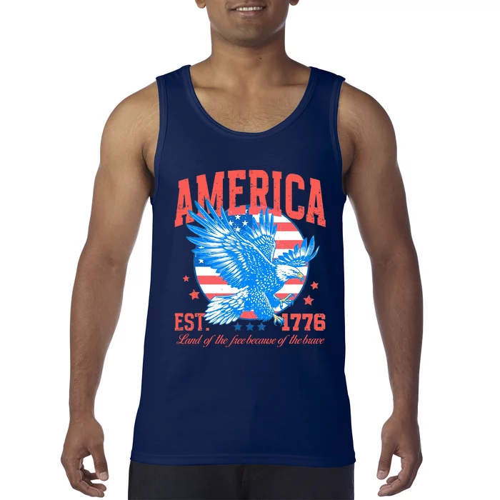 America Est 1776 Land Of The Free Because Of The Brave Tank Top